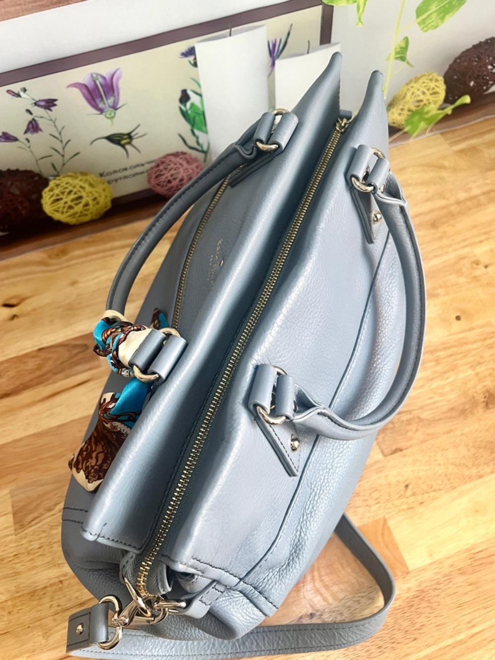 Kate Spade Large Cobble Hill Murphy Crossbody Satchel Bag in Gray Blue - Picture 5 of 13